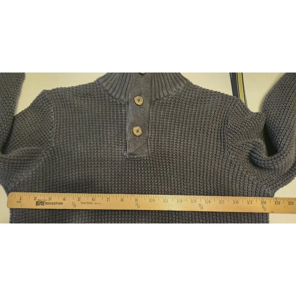 Weatherproof Mens Navy Blue Waffle Knit Cotton Button Mock Neck Sweater S
